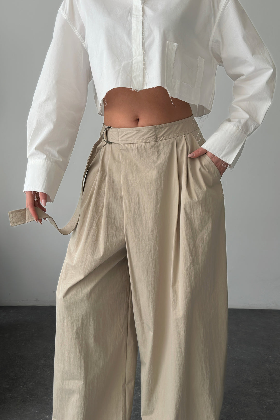 Routines Cross Waist Belted Pants - Stone 51300 - ROUTINES