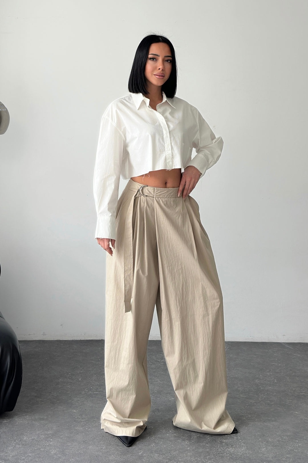 Routines Cross Waist Belted Pants - Stone 51300 Pants Routines Fashion