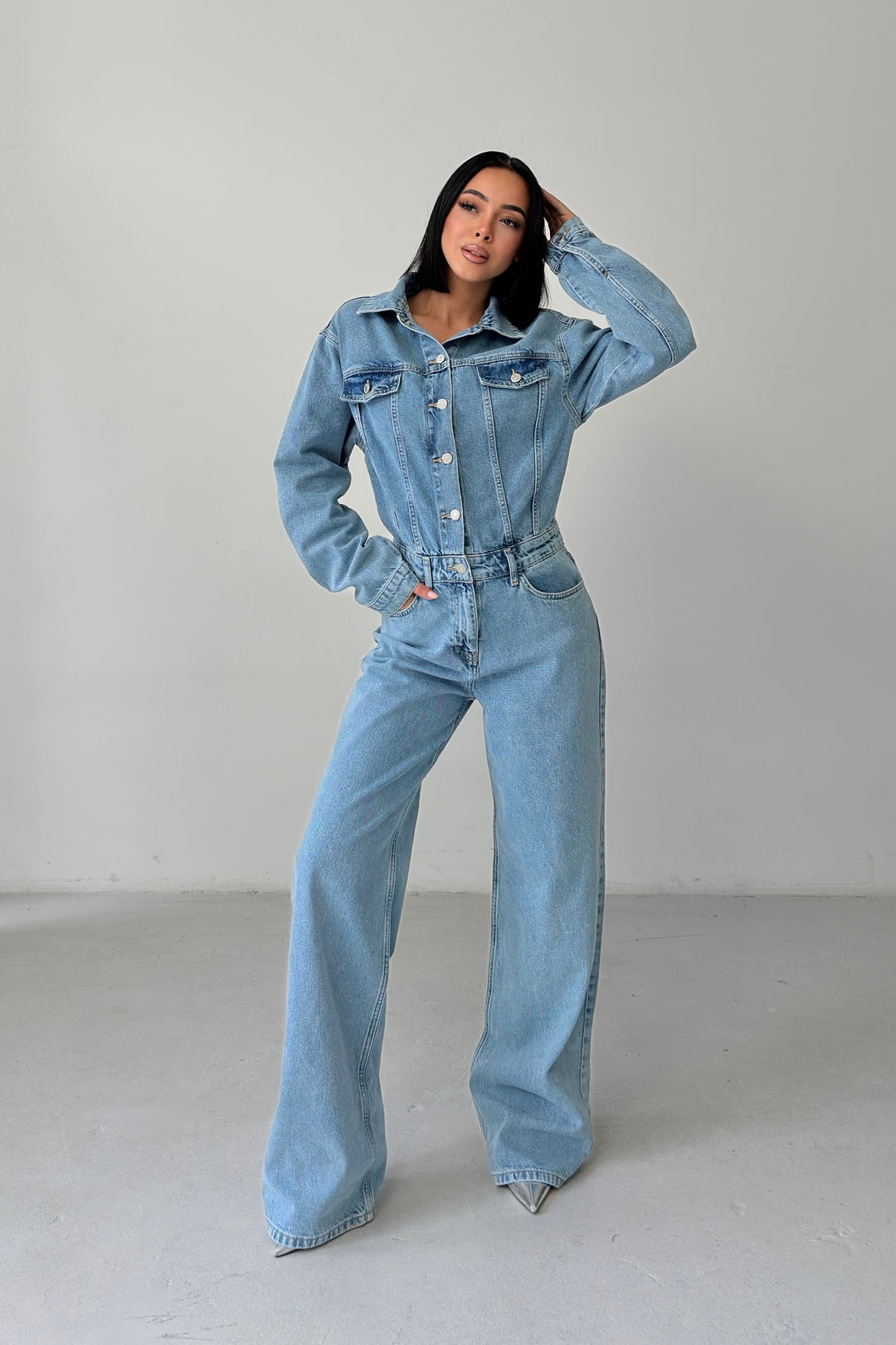 Routines Denim Straight Jumpsuit - Light Blue 4584 - ROUTINES