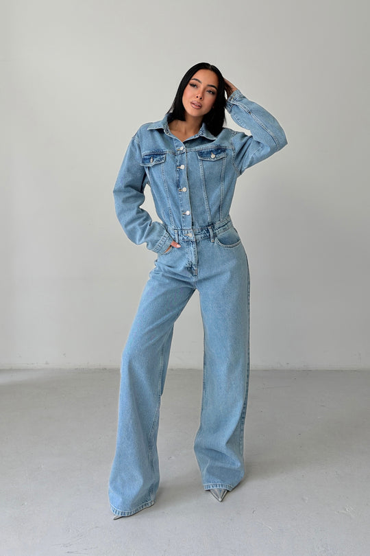 Routines Denim Straight Jumpsuit - Light Blue 4584 - ROUTINES