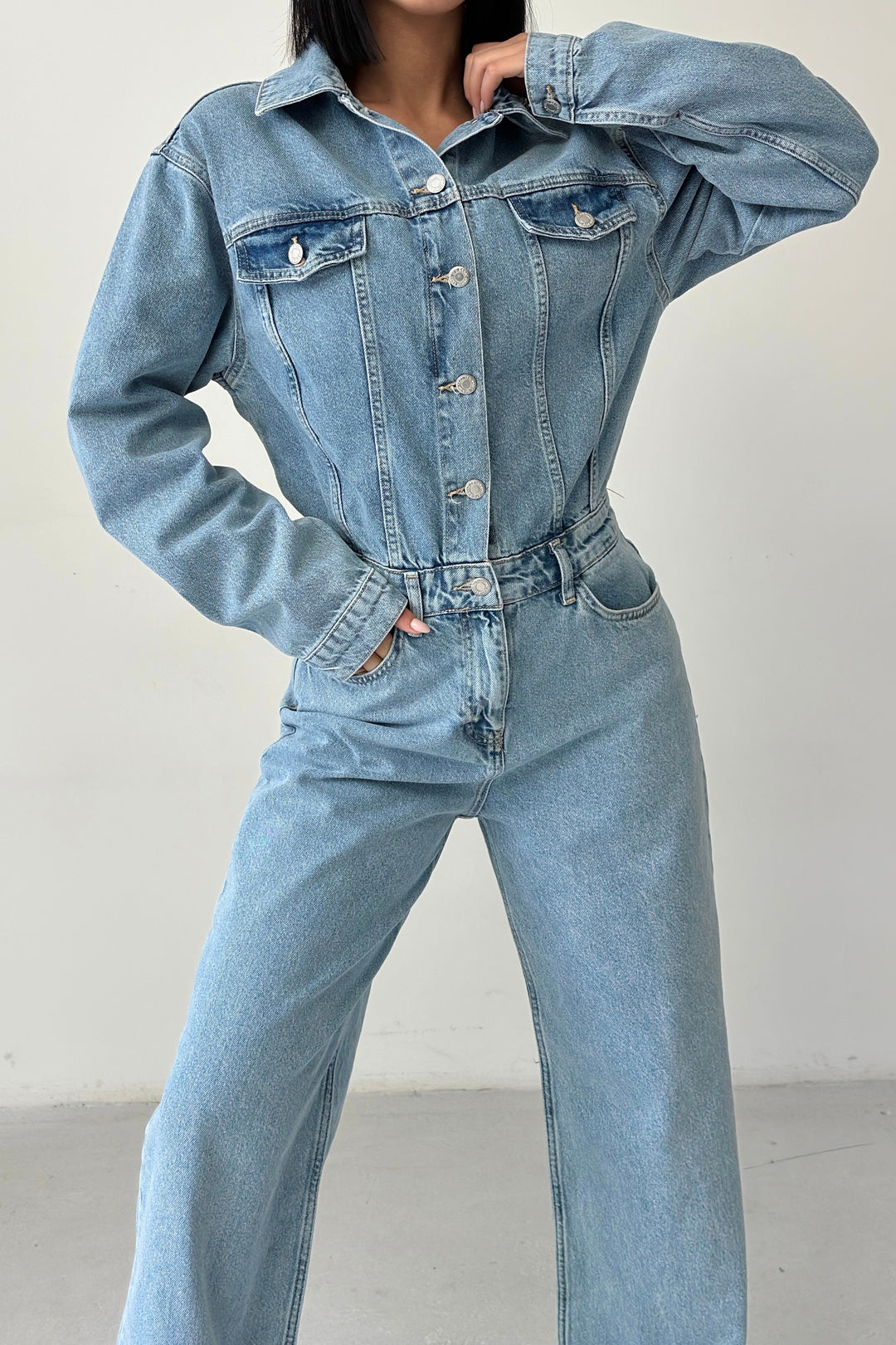 Routines Denim Straight Jumpsuit - Light Blue 4584 - ROUTINES