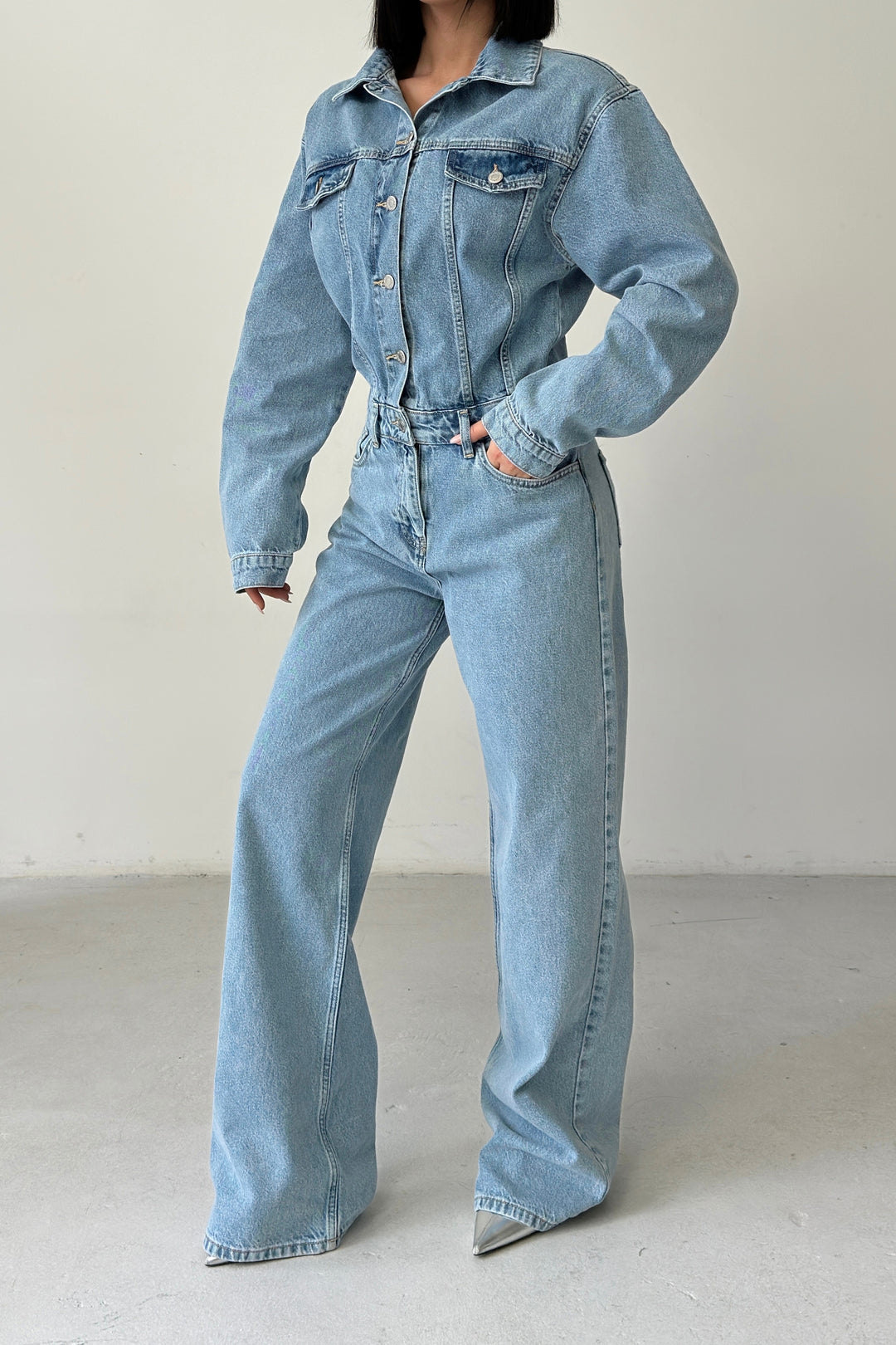 Routines Denim Straight Jumpsuit - Light Blue 4584 - ROUTINES