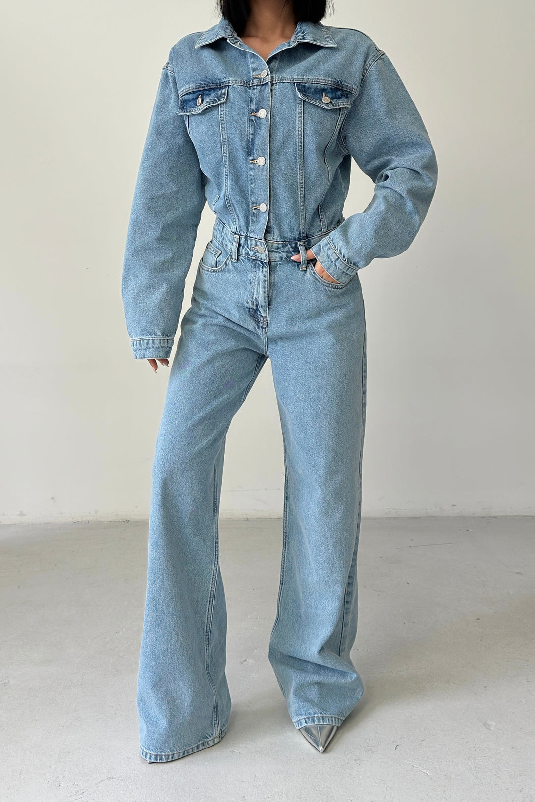 Routines Denim Straight Jumpsuit - Light Blue 4584 - ROUTINES