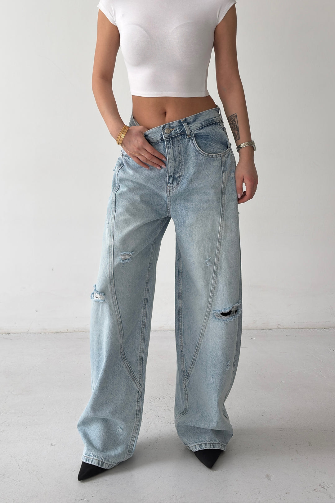 Routines Detailed Ripped Baggy Jeans 4225 - ROUTINES