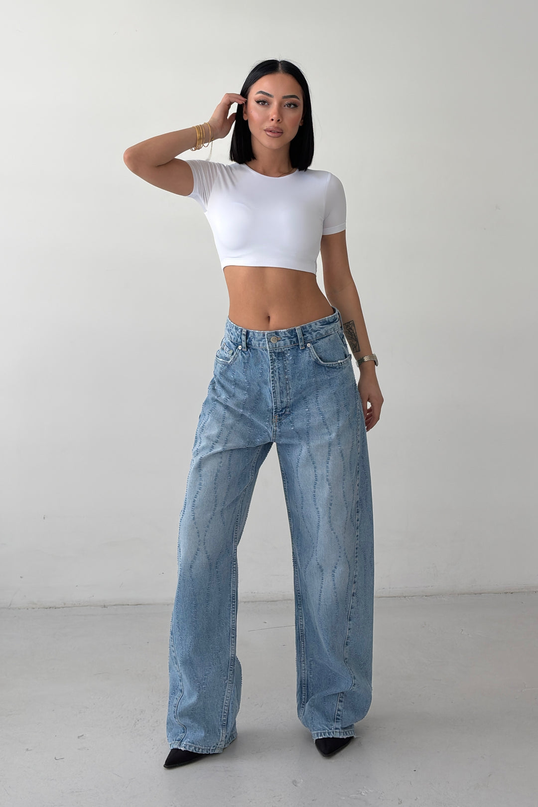 Routines Distressed Baggy Jeans - Mid Blue 8186 - ROUTINES