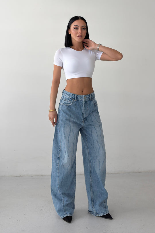 Routines Distressed Baggy Jeans - Mid Blue 8186 - ROUTINES