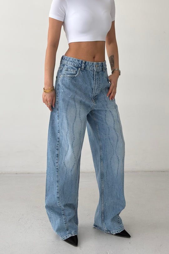 Routines Distressed Baggy Jeans - Mid Blue 8186 - ROUTINES