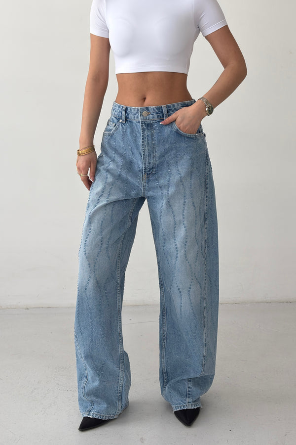 Routines Distressed Baggy Jeans - Mid Blue 8186 - ROUTINES