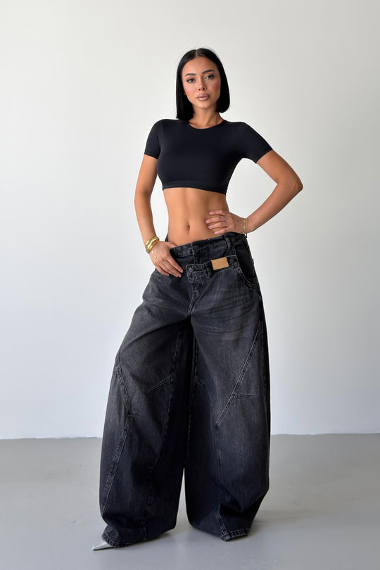 Routines Double Waist Balloon Baggy Jeans - Black 5311 - ROUTINES