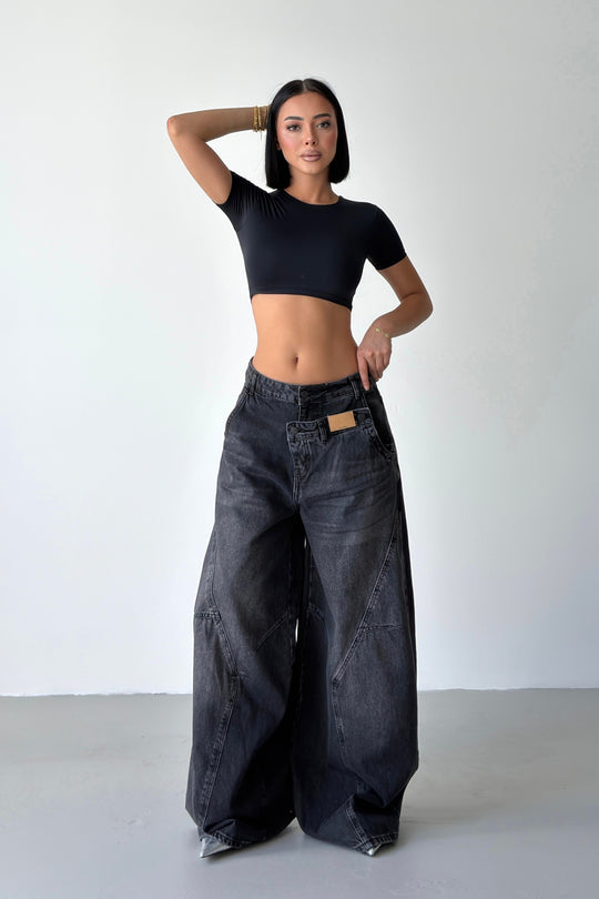 Routines Double Waist Balloon Baggy Jeans - Black 5311 - ROUTINES