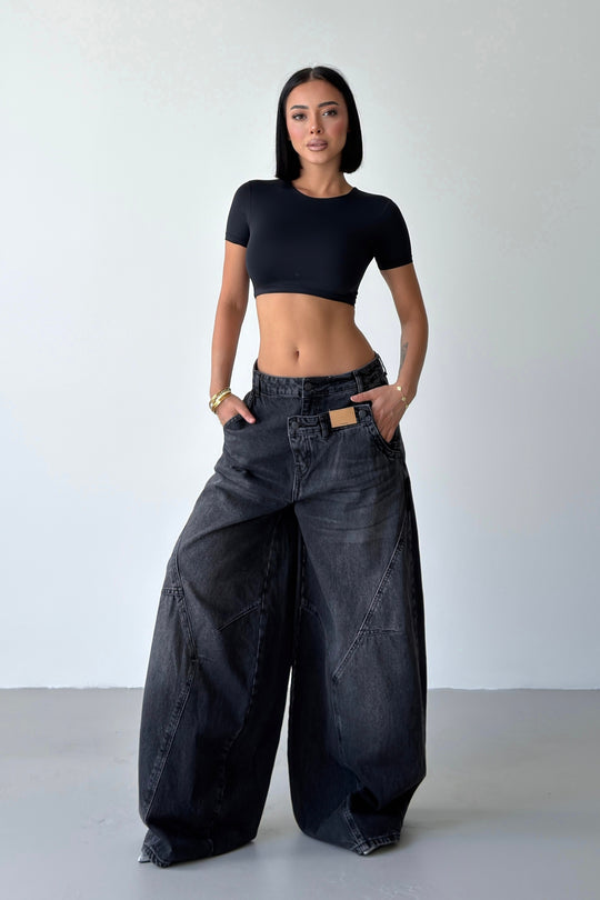 Routines Double Waist Balloon Baggy Jeans - Black 5311 - ROUTINES