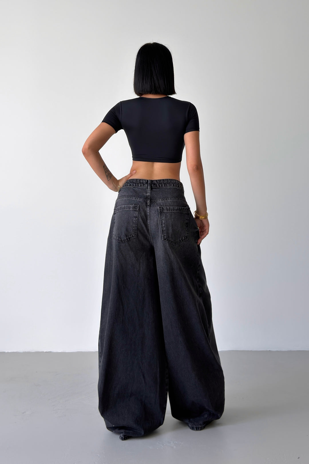 Routines Double Waist Balloon Baggy Jeans - Black 5311 - ROUTINES