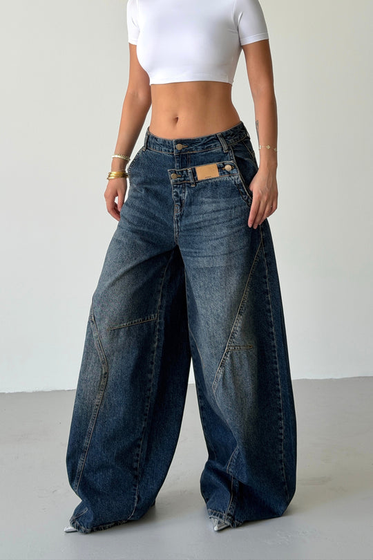 Routines Double Waist Balloon Baggy Jeans - Blue 5311 - ROUTINES