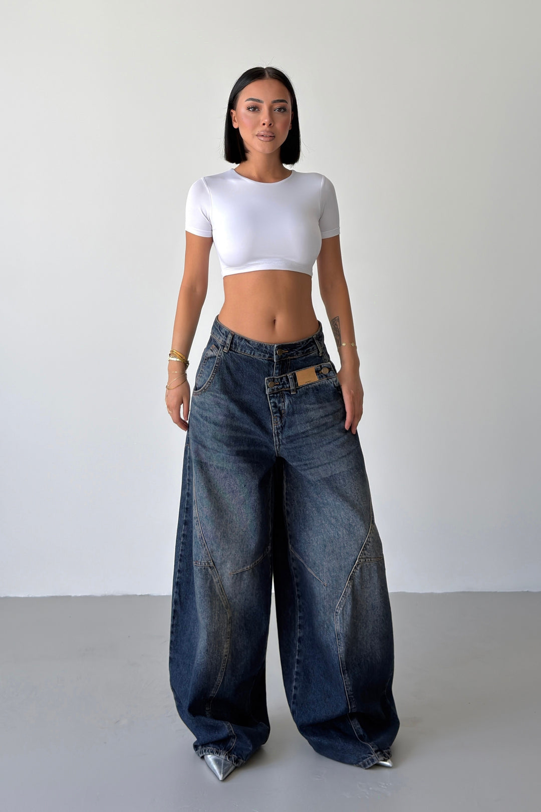 Routines Double Waist Balloon Baggy Jeans - Blue 5311 - ROUTINES