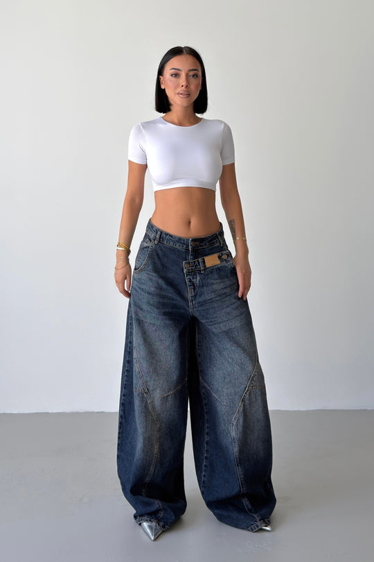 Routines Double Waist Balloon Baggy Jeans - Blue 5311 - ROUTINES