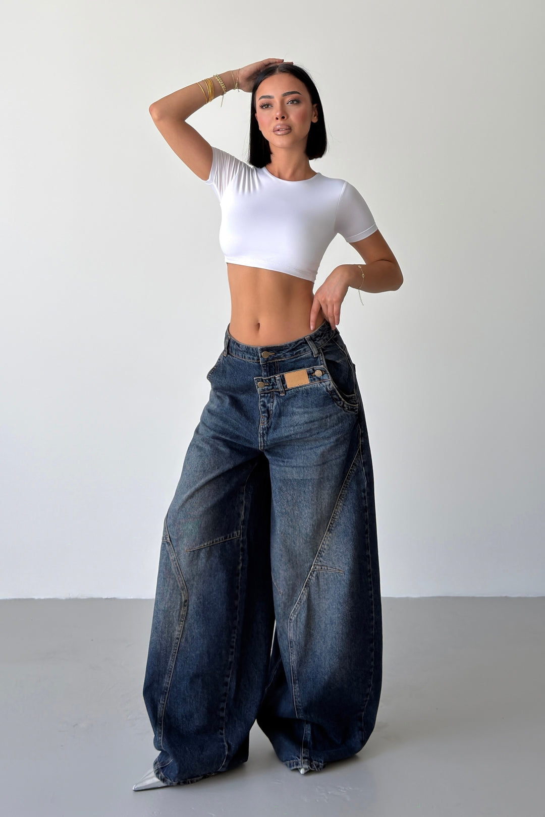 Routines Double Waist Balloon Baggy Jeans - Blue 5311 - ROUTINES
