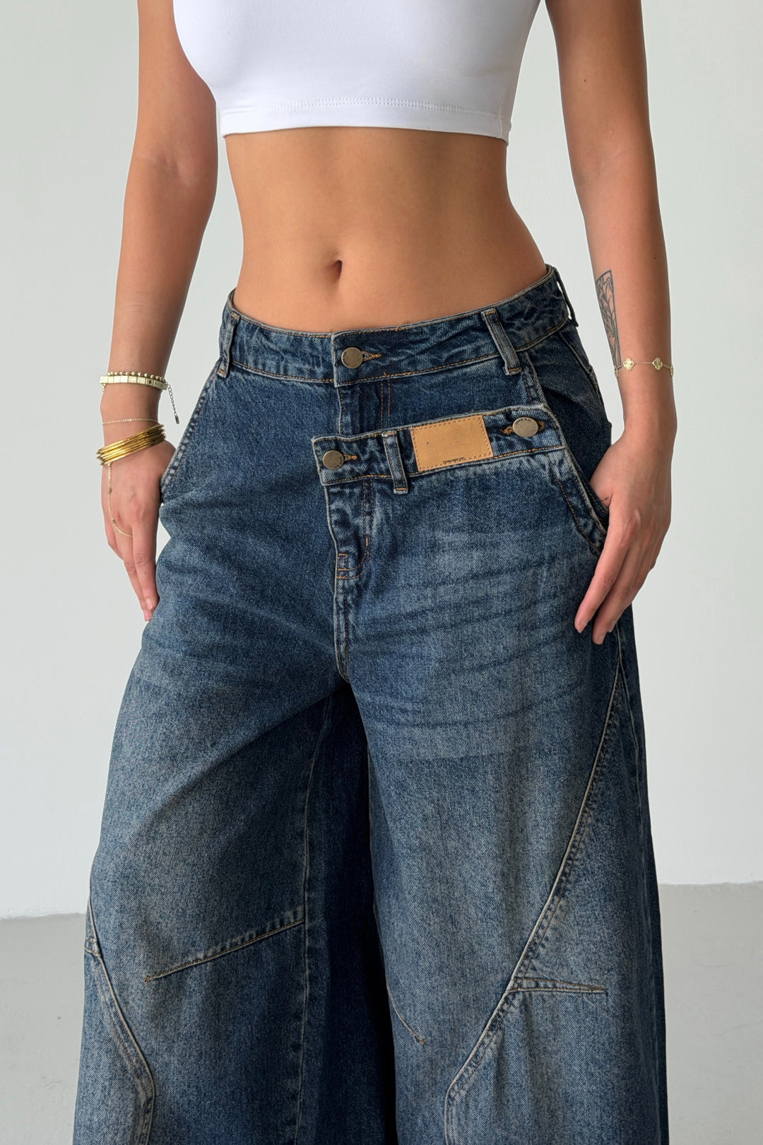 Routines Double Waist Balloon Baggy Jeans - Blue 5311 - ROUTINES
