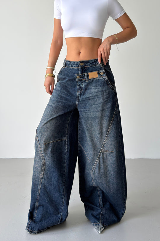 Routines Double Waist Balloon Baggy Jeans - Blue 5311 - ROUTINES