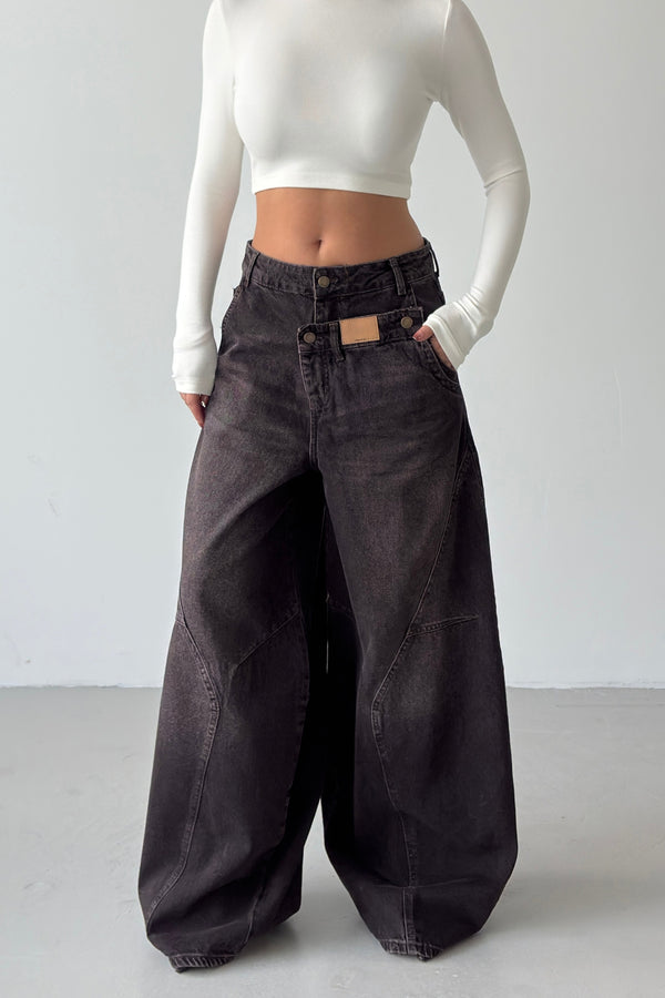 Routines Double Waist Balloon Baggy Jeans - Vintage Brown 5311 - ROUTINES