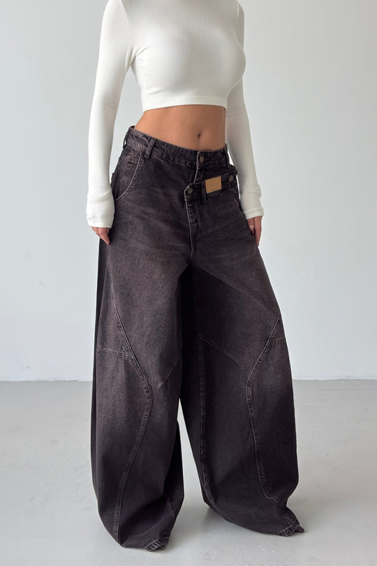Routines Double Waist Balloon Baggy Jeans - Vintage Brown 5311 - ROUTINES