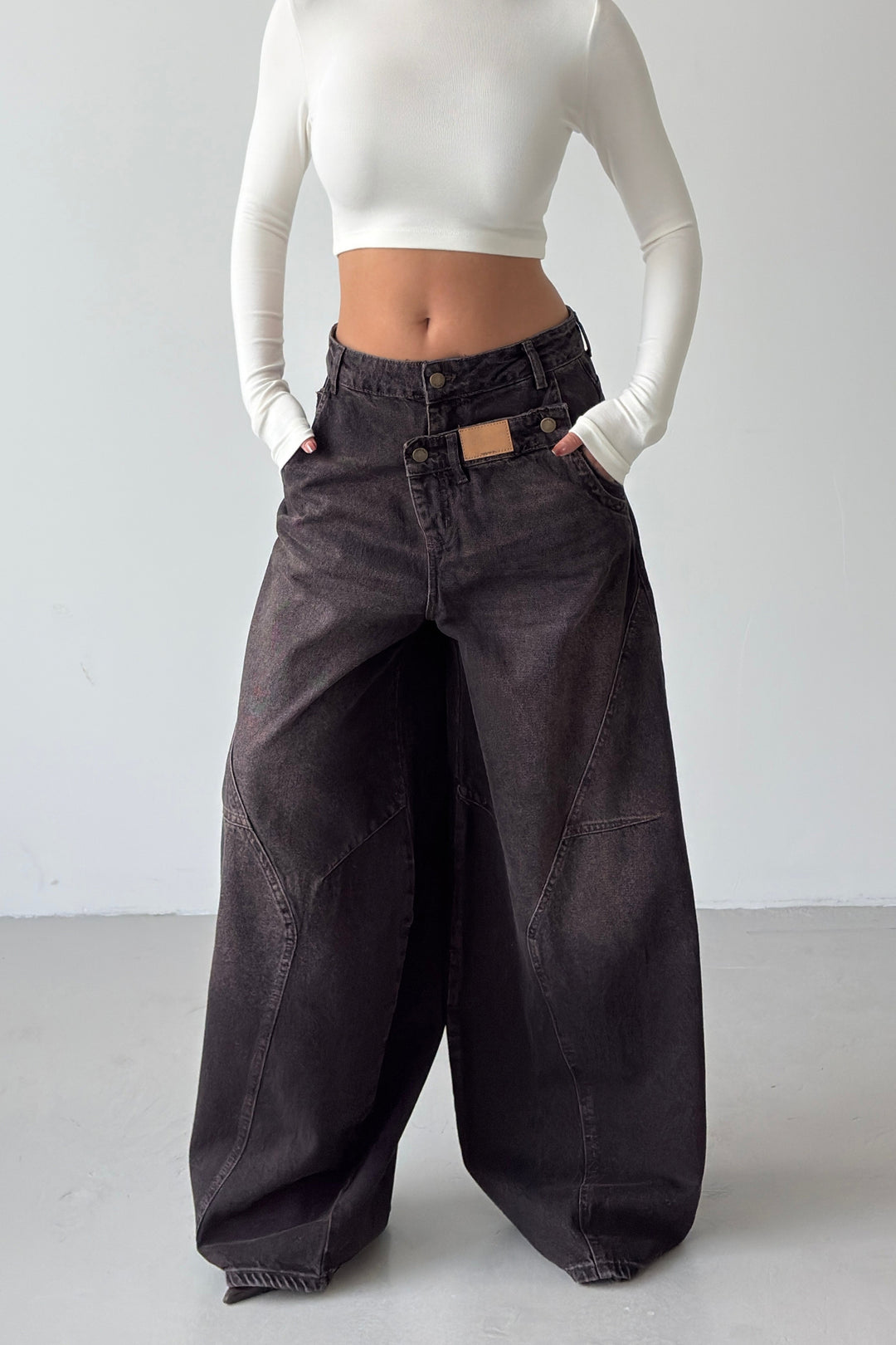 Routines Double Waist Balloon Baggy Jeans - Vintage Brown 5311 - ROUTINES