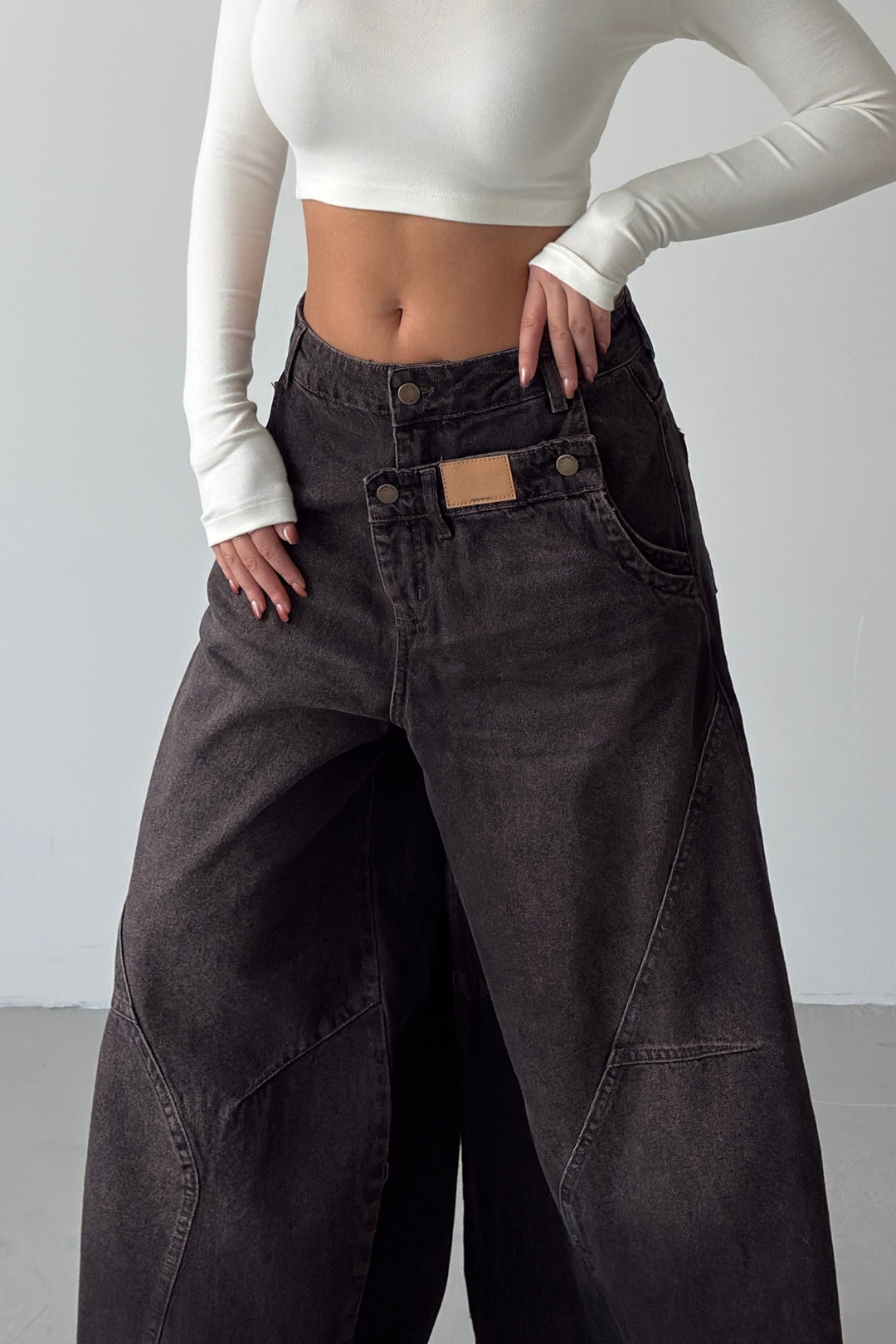 Routines Double Waist Balloon Baggy Jeans - Vintage Brown 5311 - ROUTINES