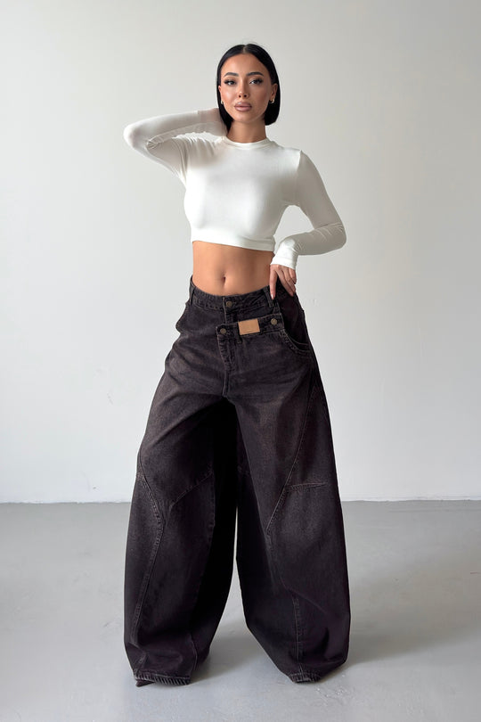 Routines Double Waist Balloon Baggy Jeans - Vintage Brown 5311 - ROUTINES