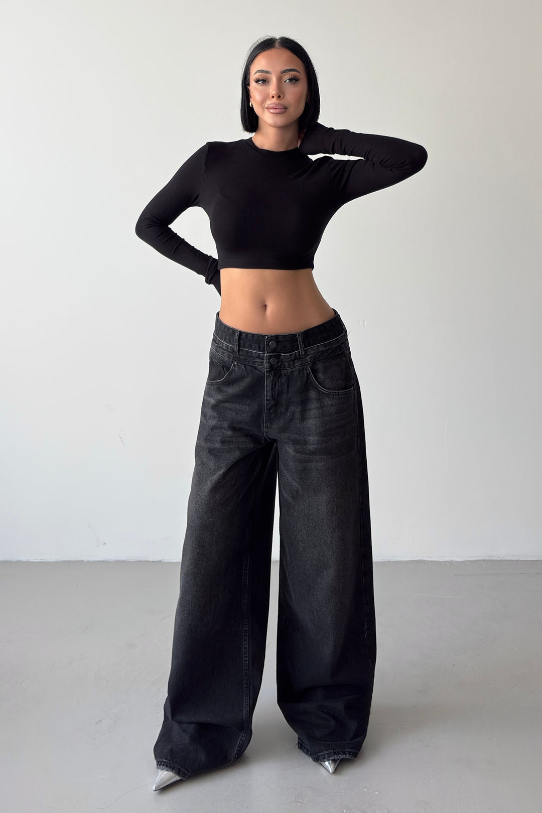 Routines Double Waist Detail Jeans - Black 5697 - ROUTINES
