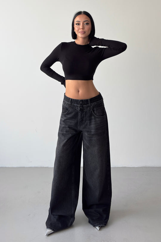 Routines Double Waist Detail Jeans - Black 5697 - ROUTINES