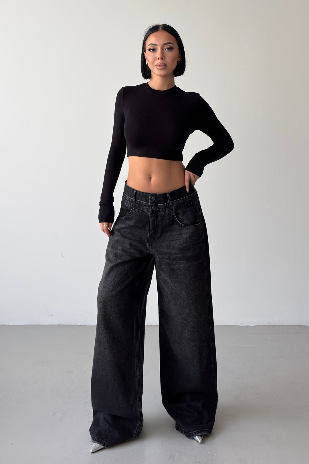 Routines Double Waist Detail Jeans - Black 5697 - ROUTINES