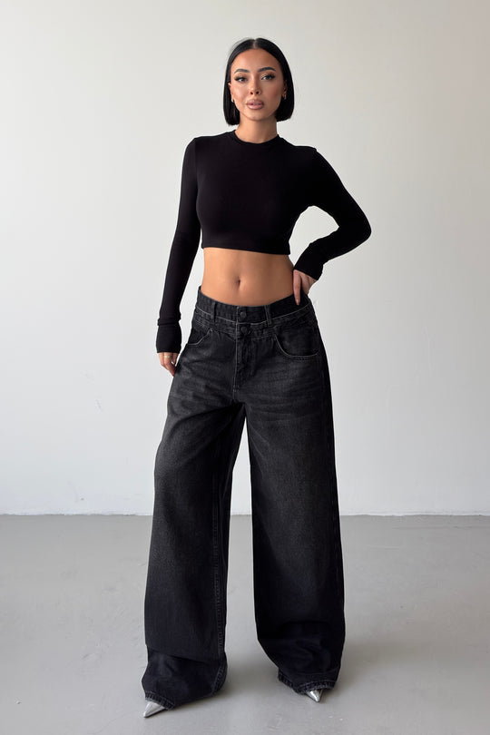 Routines Double Waist Detail Jeans - Black 5697 - ROUTINES
