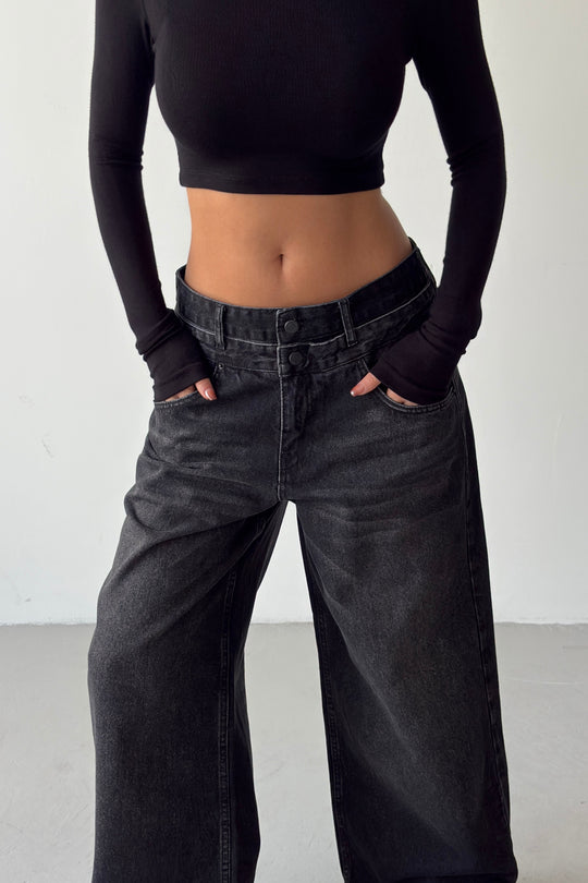 Routines Double Waist Detail Jeans - Black 5697 - ROUTINES