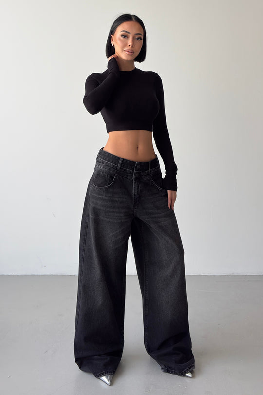 Routines Double Waist Detail Jeans - Black 5697 - ROUTINES