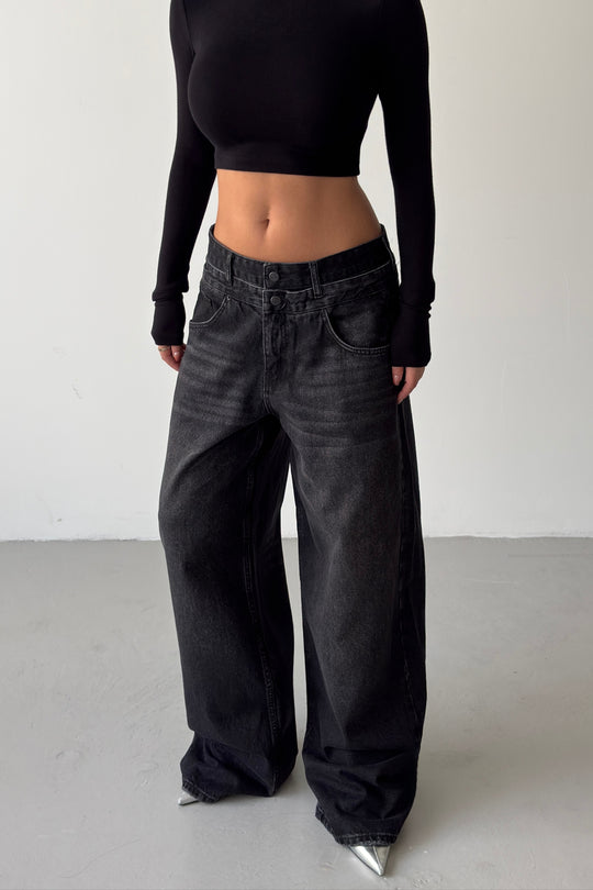 Routines Double Waist Detail Jeans - Black 5697 - ROUTINES