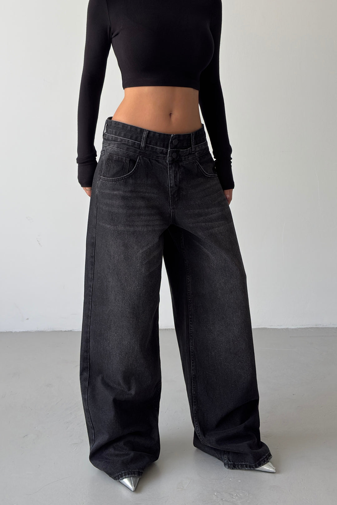 Routines Double Waist Detail Jeans - Black 5697 - ROUTINES