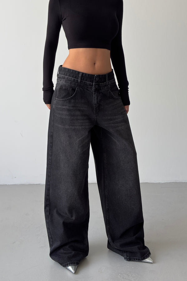 Routines Double Waist Detail Jeans - Black 5697 - ROUTINES