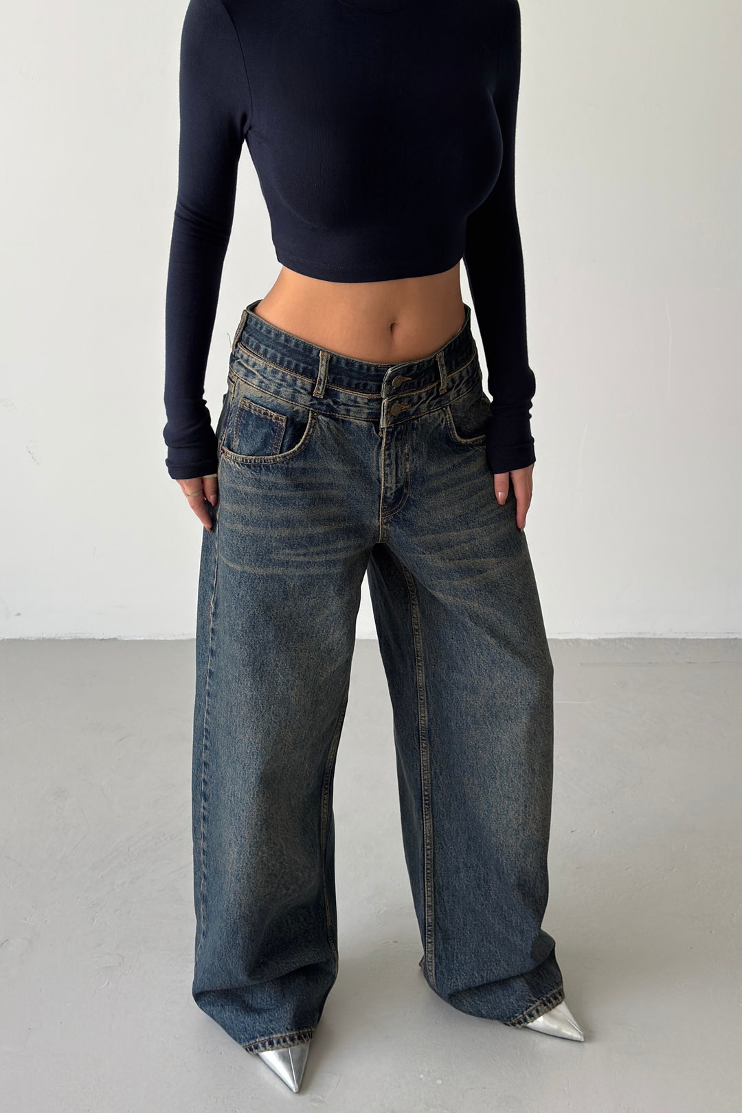 Routines Double Waist Detail Jeans - Vintage Blue 5697 - ROUTINES
