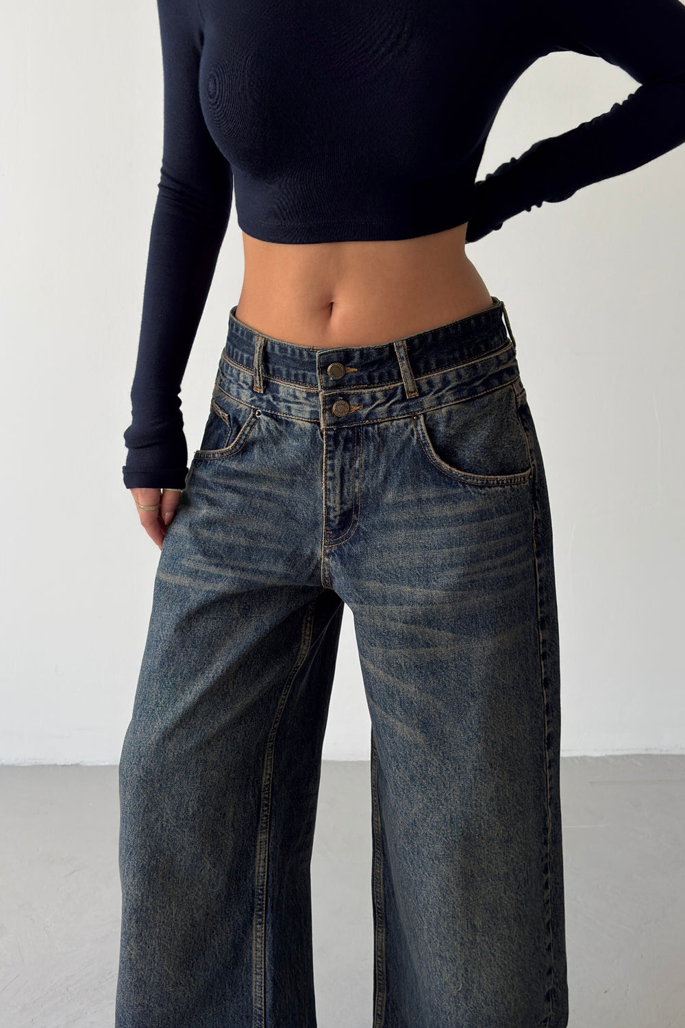 Routines Double Waist Detail Jeans - Vintage Blue 5697 - ROUTINES
