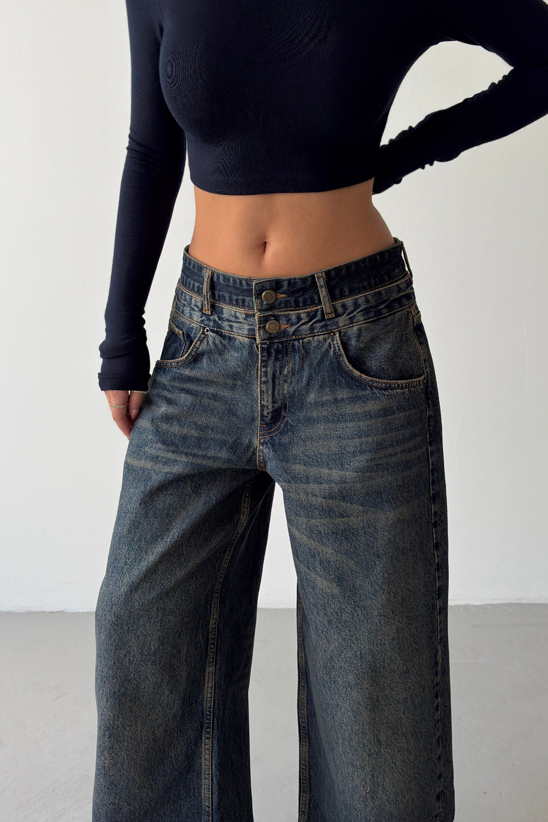 Routines Double Waist Detail Jeans - Vintage Blue 5697 - ROUTINES