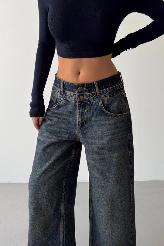 Routines Double Waist Detail Jeans - Vintage Blue 5697 - ROUTINES
