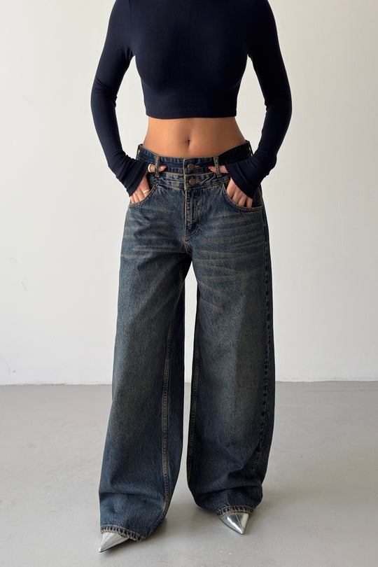 Routines Double Waist Detail Jeans - Vintage Blue 5697 - ROUTINES