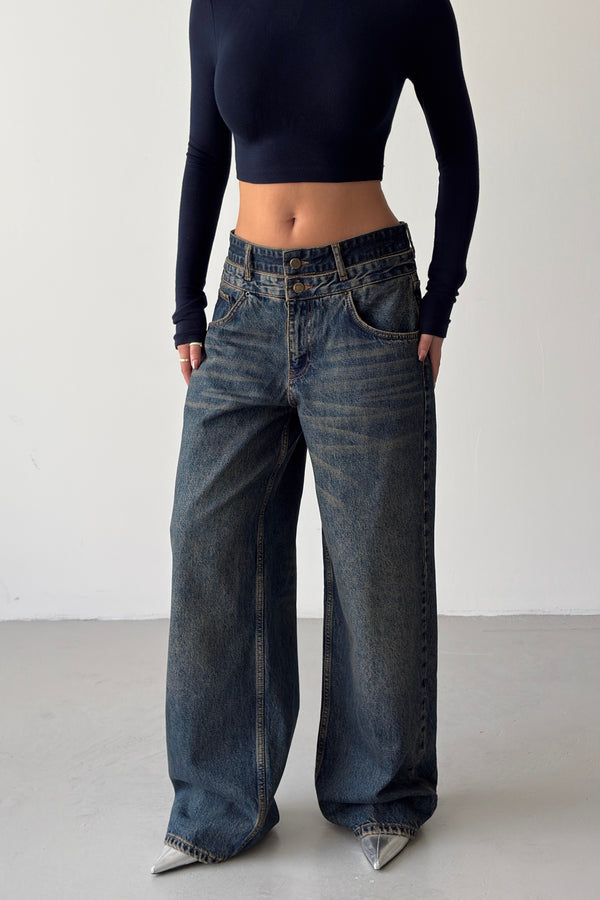 Routines Double Waist Detail Jeans - Vintage Blue 5697 - ROUTINES