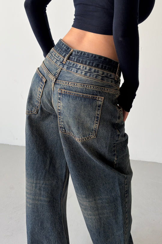 Routines Double Waist Detail Jeans - Vintage Blue 5697 - ROUTINES