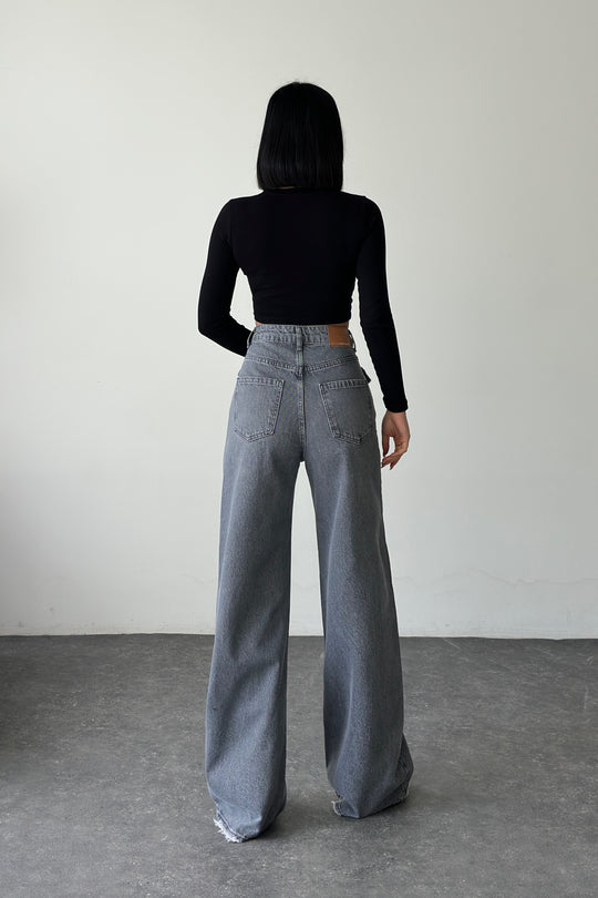 Routines Double Waist Folded Jeans - Grey 3741