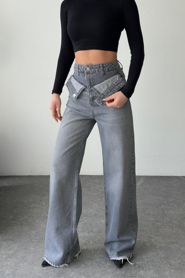 Routines Double Waist Folded Jeans - Grey 3741