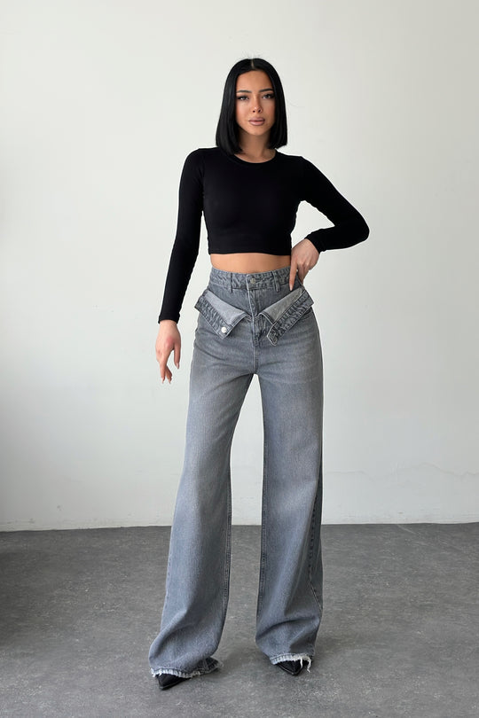 Routines Double Waist Folded Jeans - Grey 3741