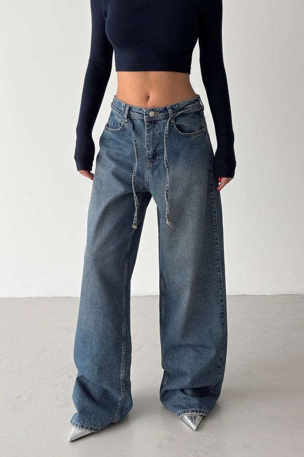 Routines Drawstring Detail Baggy Jeans - Blue 3993 - ROUTINES
