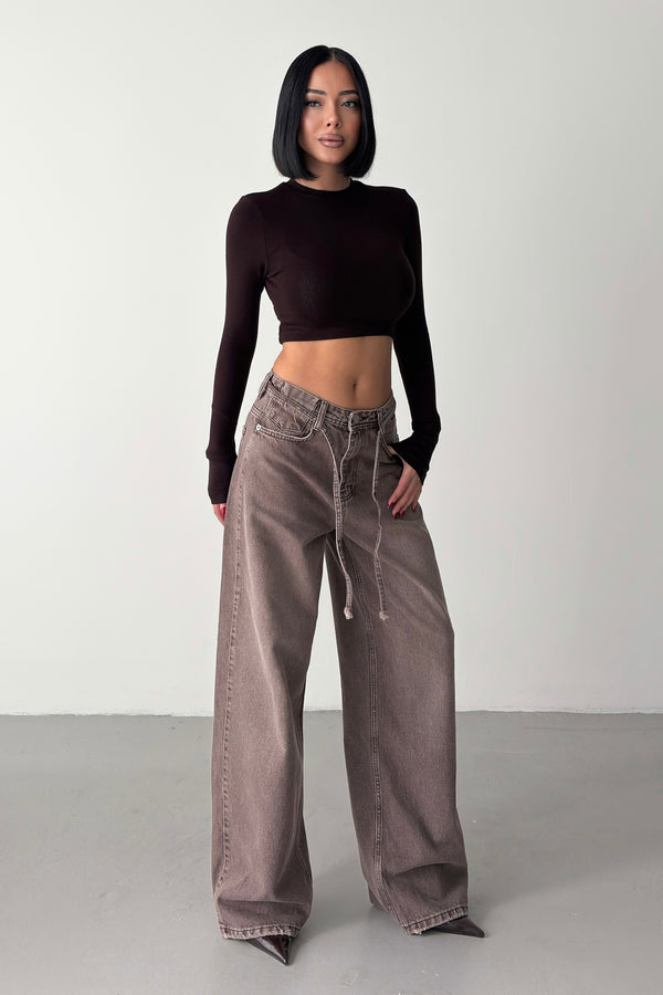 Routines Drawstring Detail Baggy Jeans - Brown 3939