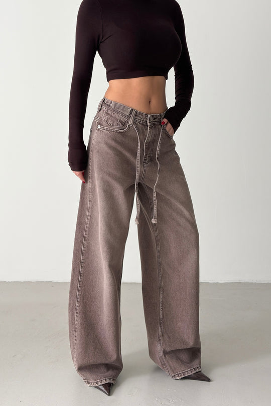 Routines Drawstring Detail Baggy Jeans - Brown 3939