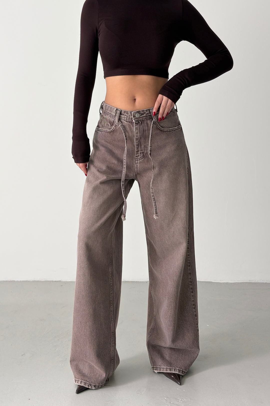 Routines Drawstring Detail Baggy Jeans - Brown 3939